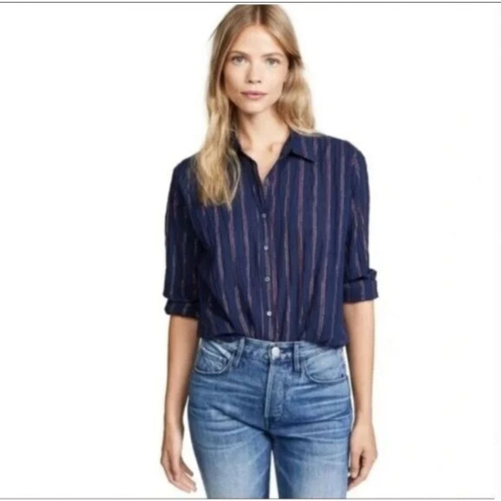 Xirena Women's Striped Button Down Shirt XS Blue